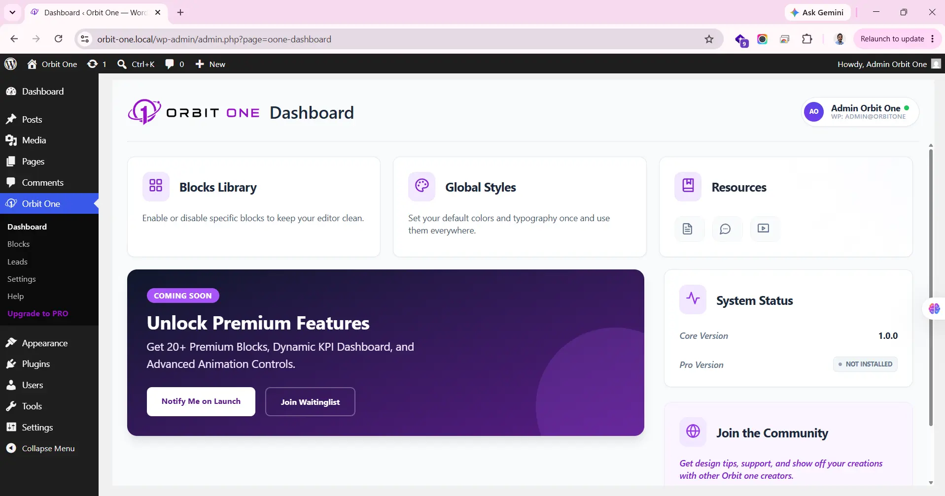 Orbit One Dashboard